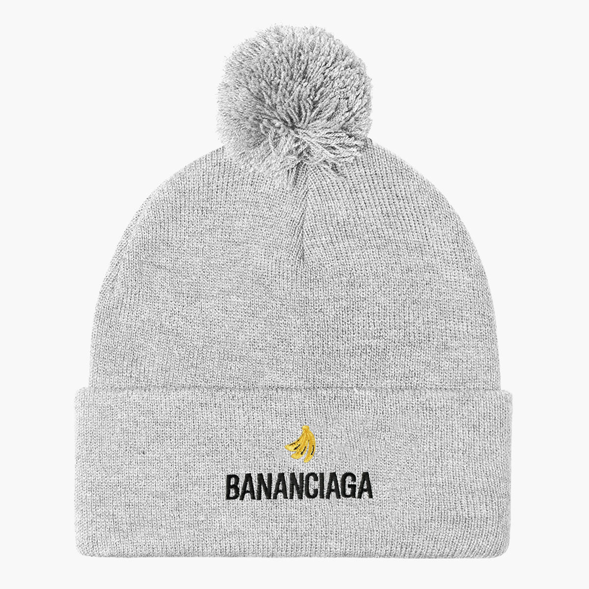 Bananciaga Embroidered Pom Pom Beanie-Embroidered Clothing, Embroidered Beanie, BB426-Sassy Spud