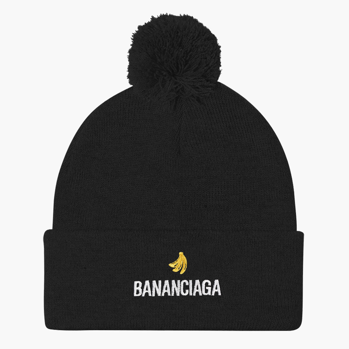 Bananciaga Embroidered Pom Pom Beanie-Embroidered Clothing, Embroidered Beanie, BB426-Sassy Spud