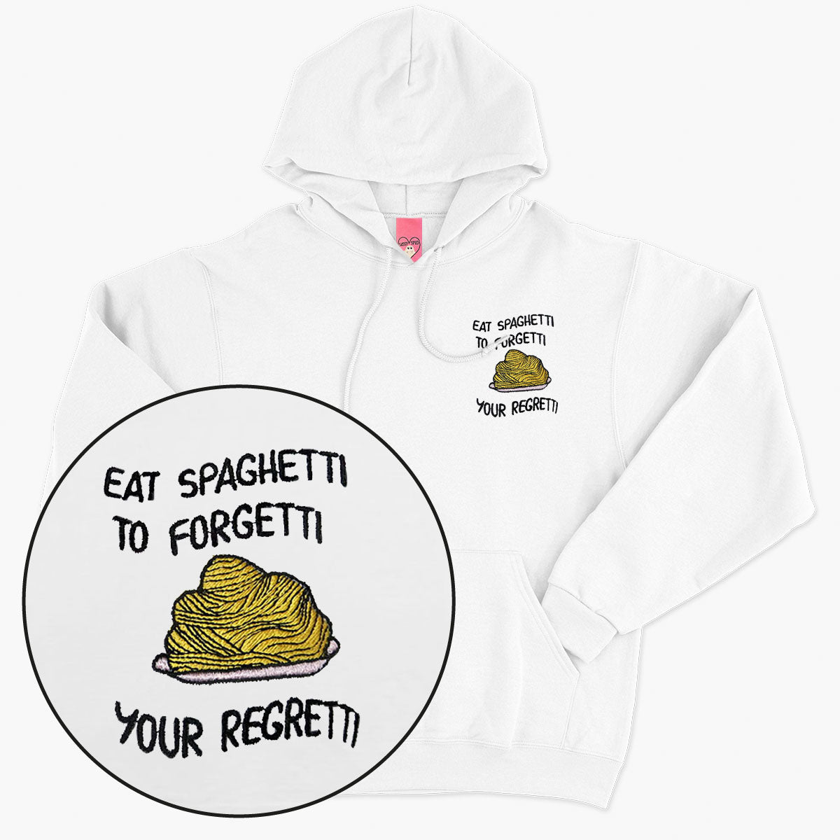 Eat Spaghetti Embroidered Hoodie (Unisex)-Embroidered Clothing, Embroidered Hoodie, JH001-Sassy Spud