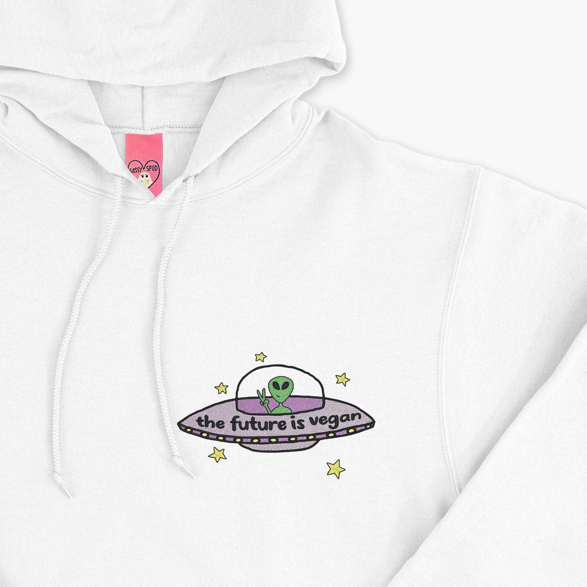 Future Is Vegan Embroidered Hoodie (Unisex)-Embroidered Clothing, Embroidered Hoodie, JH001-Sassy Spud