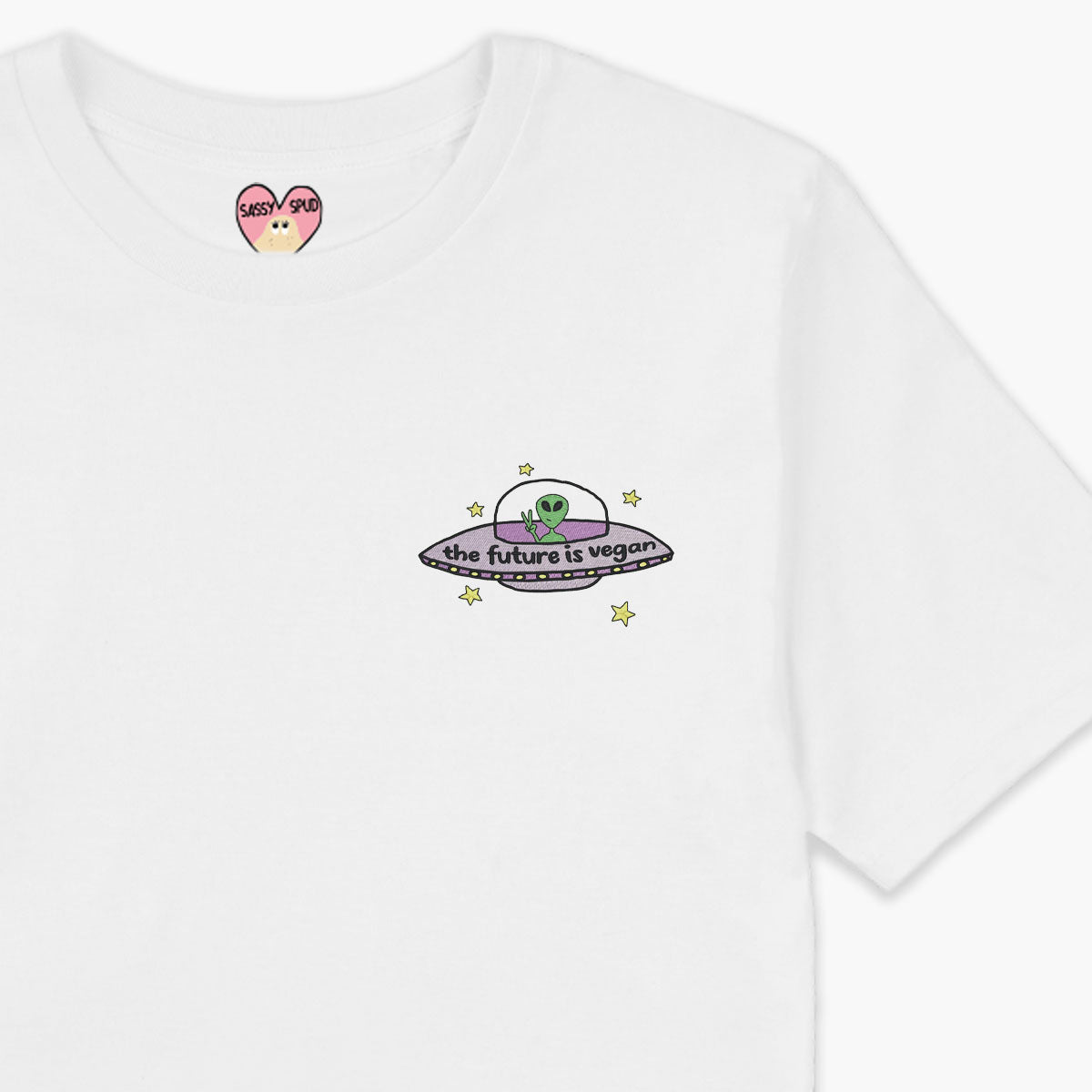 Future Is Vegan Embroidered T-Shirt (Unisex)-Embroidered Clothing, Embroidered T Shirt, EP01-Sassy Spud