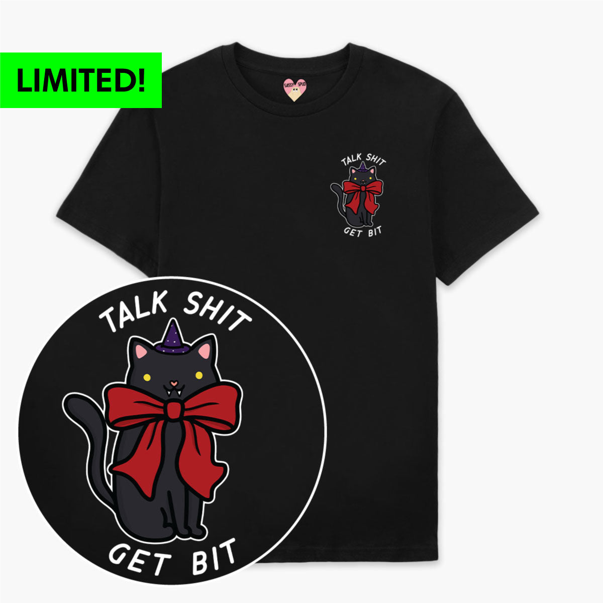 LIMITED EDITION: Talk Sh*t Get Bit Black Cat Halloween T-Shirt (Unisex)-Printed Clothing, Printed T Shirt, EP01-Sassy Spud