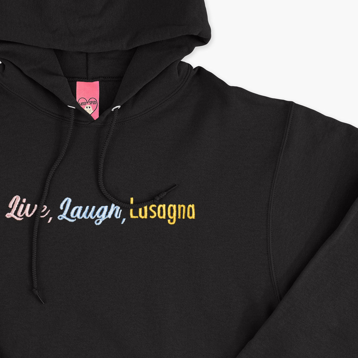 Live Laugh Lasagna Embroidered Hoodie (Unisex)-Embroidered Clothing, Embroidered Hoodie, JH001-Sassy Spud