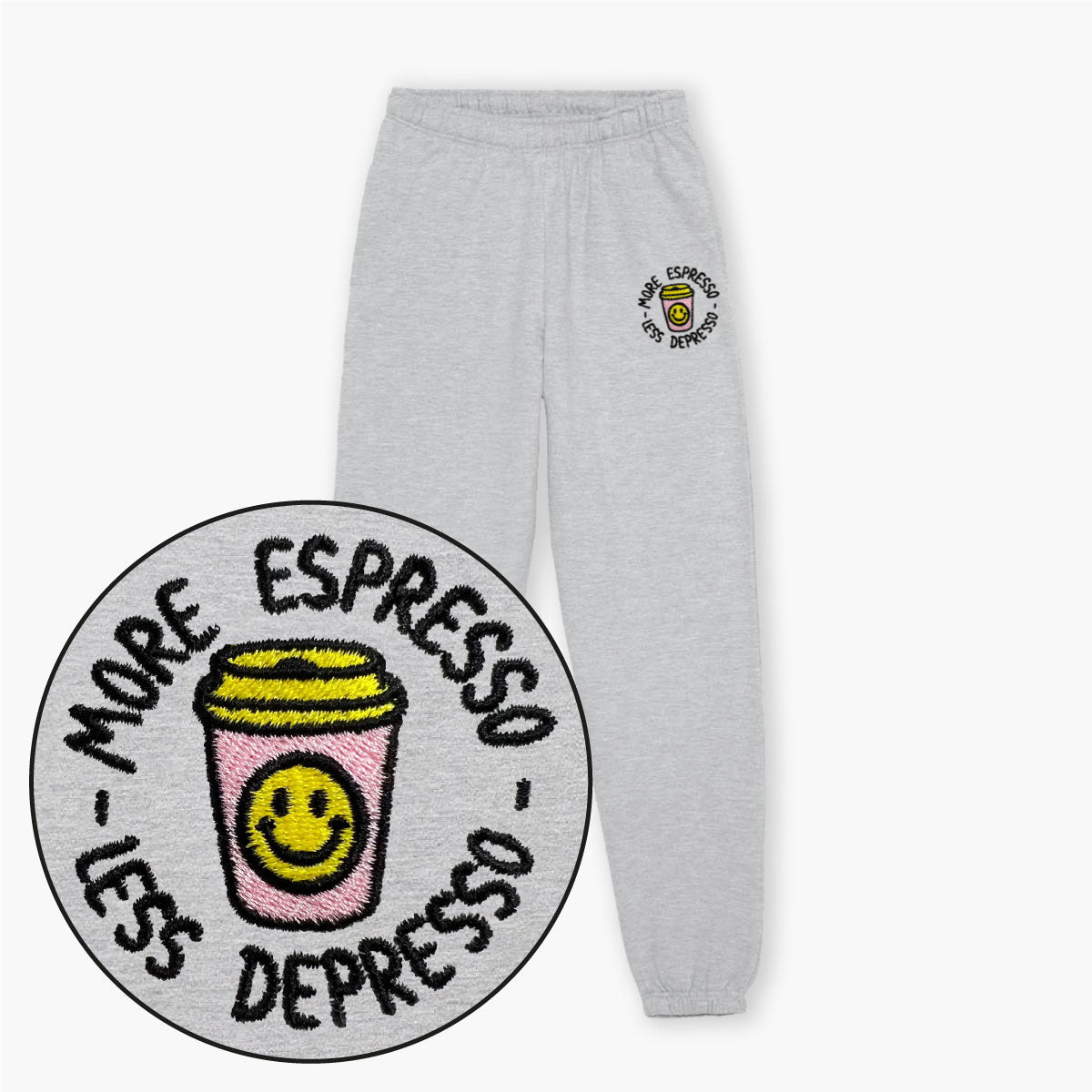 More Espresso Less Depresso Embroidered Joggers (Unisex)-Embroidered Clothing, Embroidered Joggers, JH072-Sassy Spud