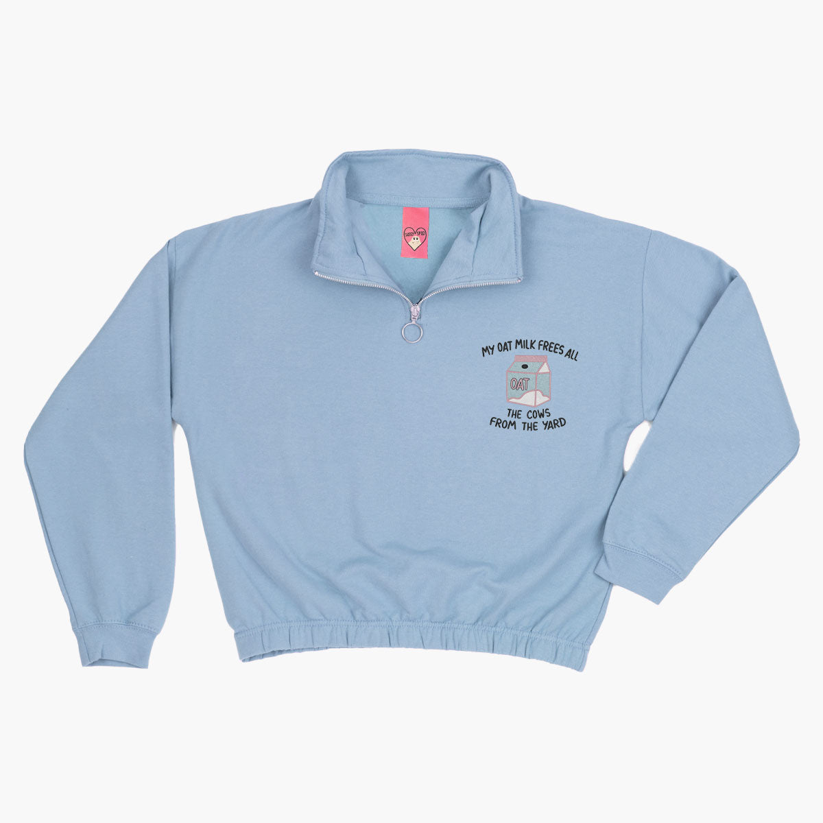 My Oat Milk Frees All The Cows From The Yard Embroidered 1/4 Zip Crop Sweatshirt-Embroidered Clothing, Embroidered 1/4 Zip Crop Sweatshirt, JH037-Sassy Spud