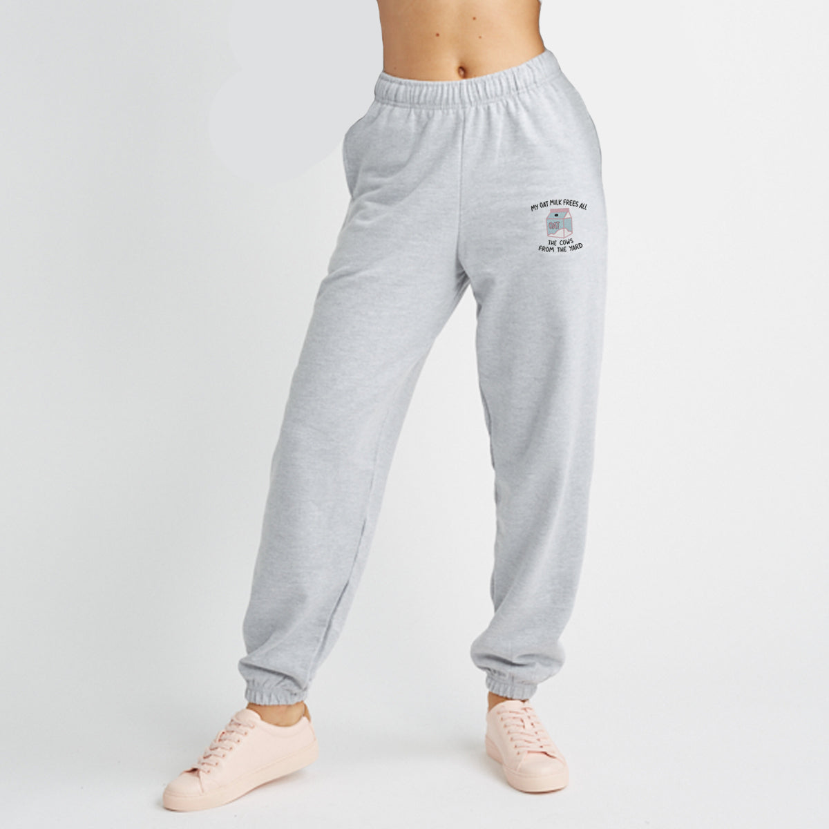 My Oat Milk Frees All The Cows From The Yard Embroidered Joggers (Unisex)-Embroidered Clothing, Embroidered Joggers, JH072-Sassy Spud
