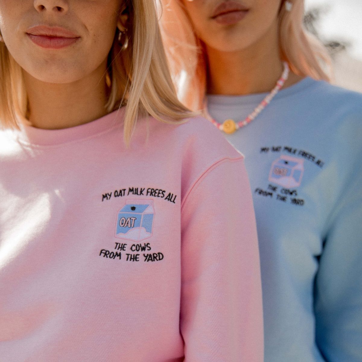 My Oat Milk Frees All The Cows From The Yard Embroidered Sweatshirt (Unisex)-Embroidered Clothing, Embroidered Sweatshirt, JH030-Sassy Spud