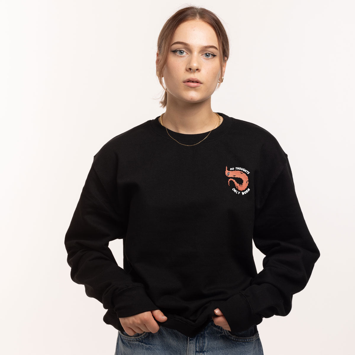 Orange Worm On A String Embroidered Sweatshirt (Unisex)-Embroidered Clothing, Embroidered Sweatshirt, JH030-Sassy Spud