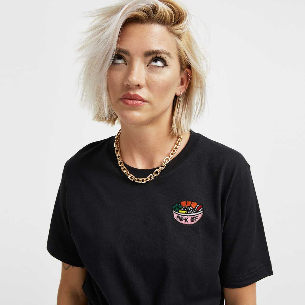 Pho-k Off Embroidered T-Shirt (Unisex)-Embroidered Clothing, Embroidered T Shirt, EP01-Sassy Spud