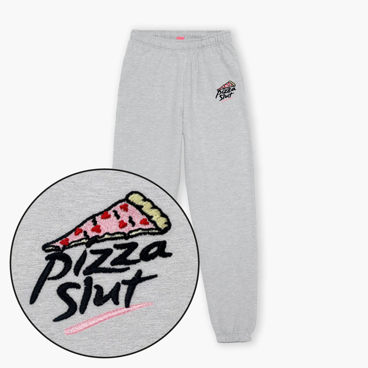 Pizza Slut Embroidered Joggers (Unisex)-Embroidered Clothing, Embroidered Joggers, JH072-Sassy Spud