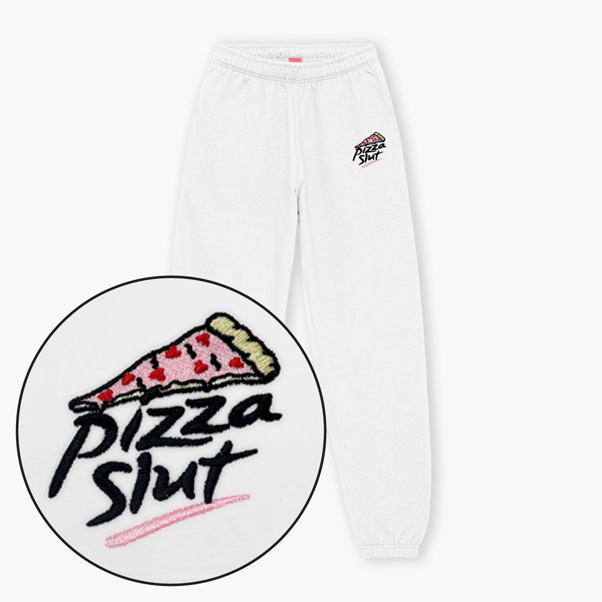 Pizza Slut Embroidered Joggers (Unisex)-Embroidered Clothing, Embroidered Joggers, JH072-Sassy Spud