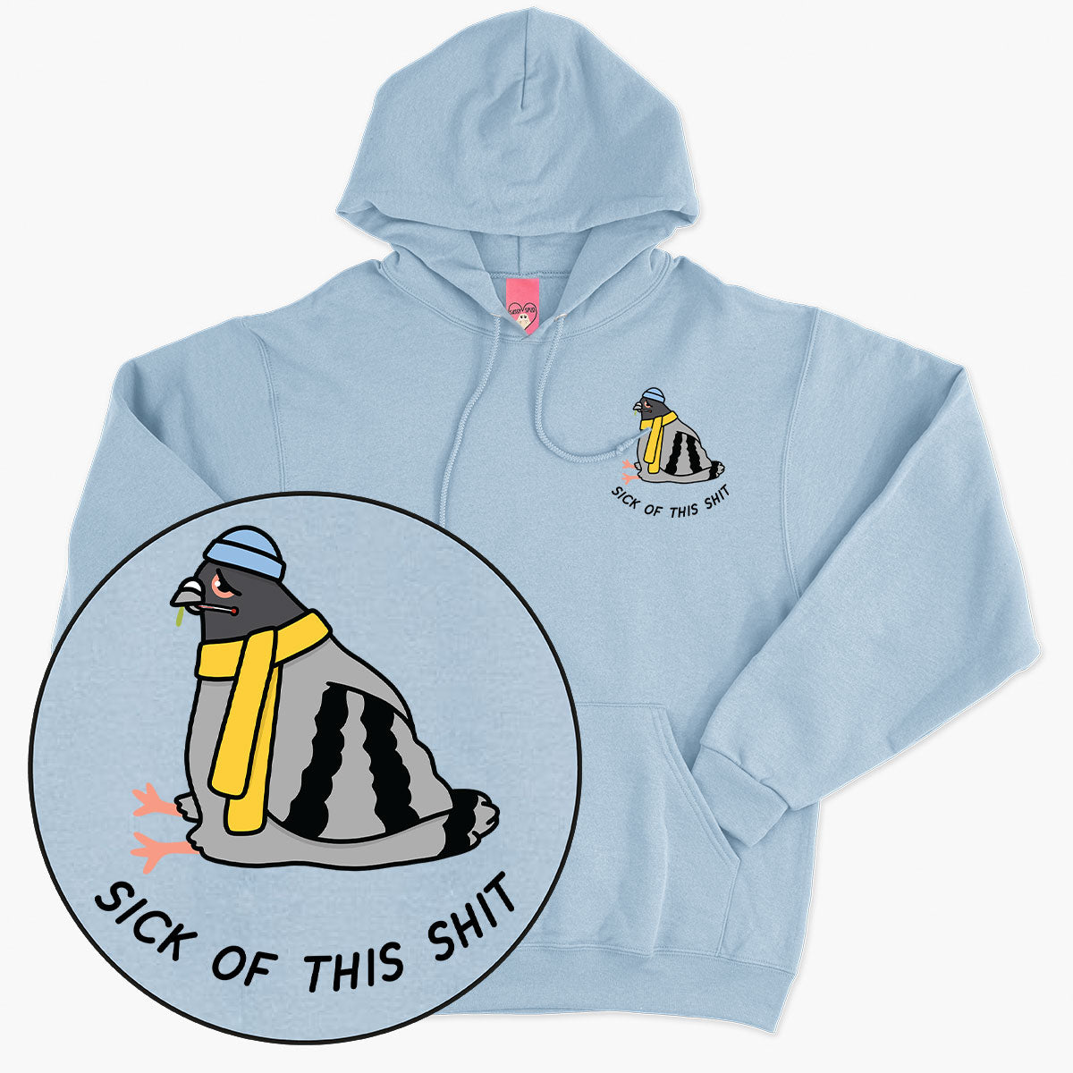 Poorly Pigeon Hoodie (Unisex)-Printed Clothing, Printed Hoodie, JH001-Sassy Spud