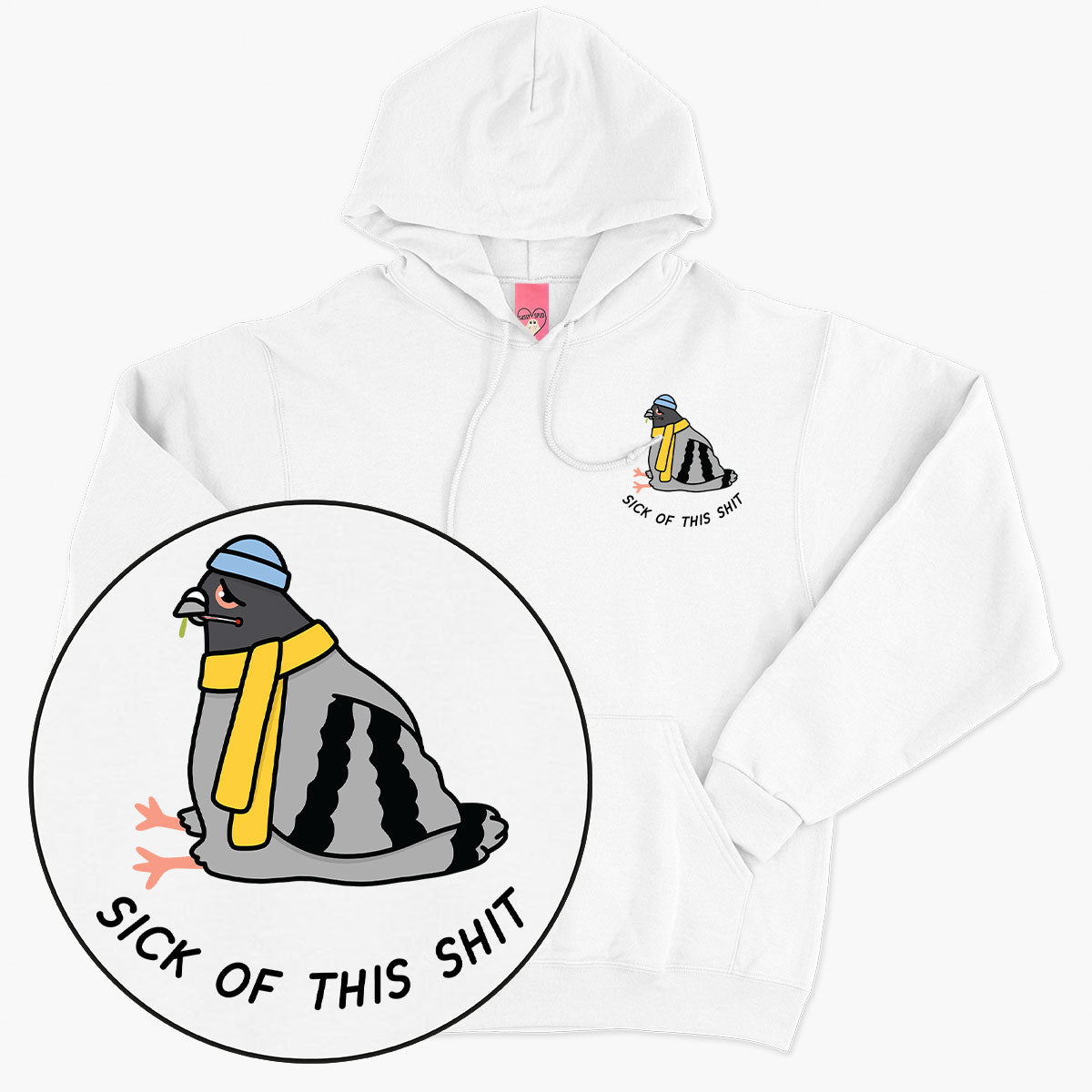 Poorly Pigeon Hoodie (Unisex)-Printed Clothing, Printed Hoodie, JH001-Sassy Spud