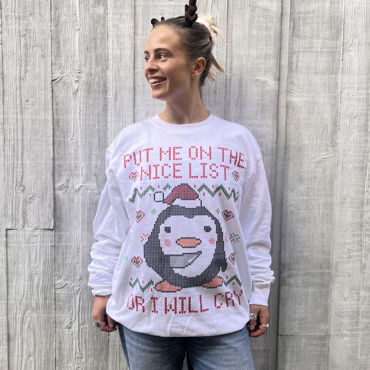 Put Me On The Nice List Christmas Jumper (Unisex)-Printed Clothing, Printed Sweatshirt, JH030-Sassy Spud