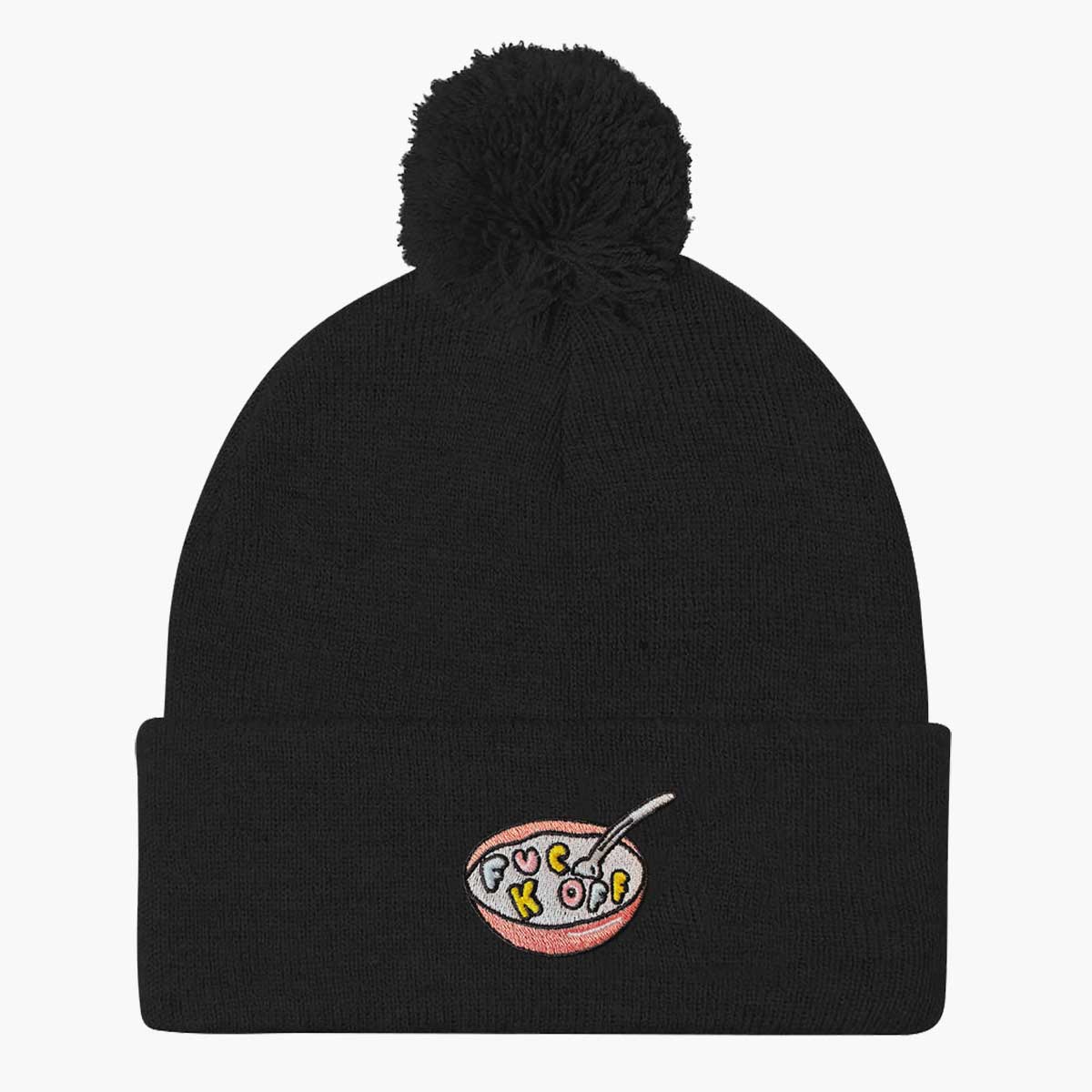 Rude Cereal Embroidered Pom Pom Beanie-Embroidered Clothing, Embroidered Beanie, BB426-Sassy Spud