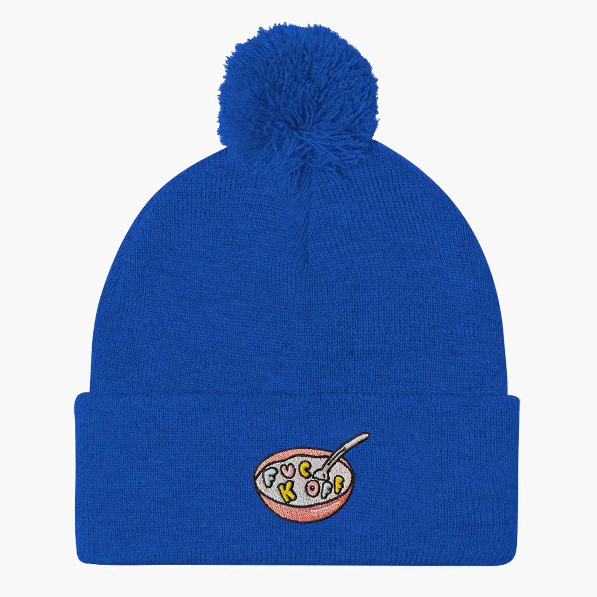 Rude Cereal Embroidered Pom Pom Beanie-Embroidered Clothing, Embroidered Beanie, BB426-Sassy Spud