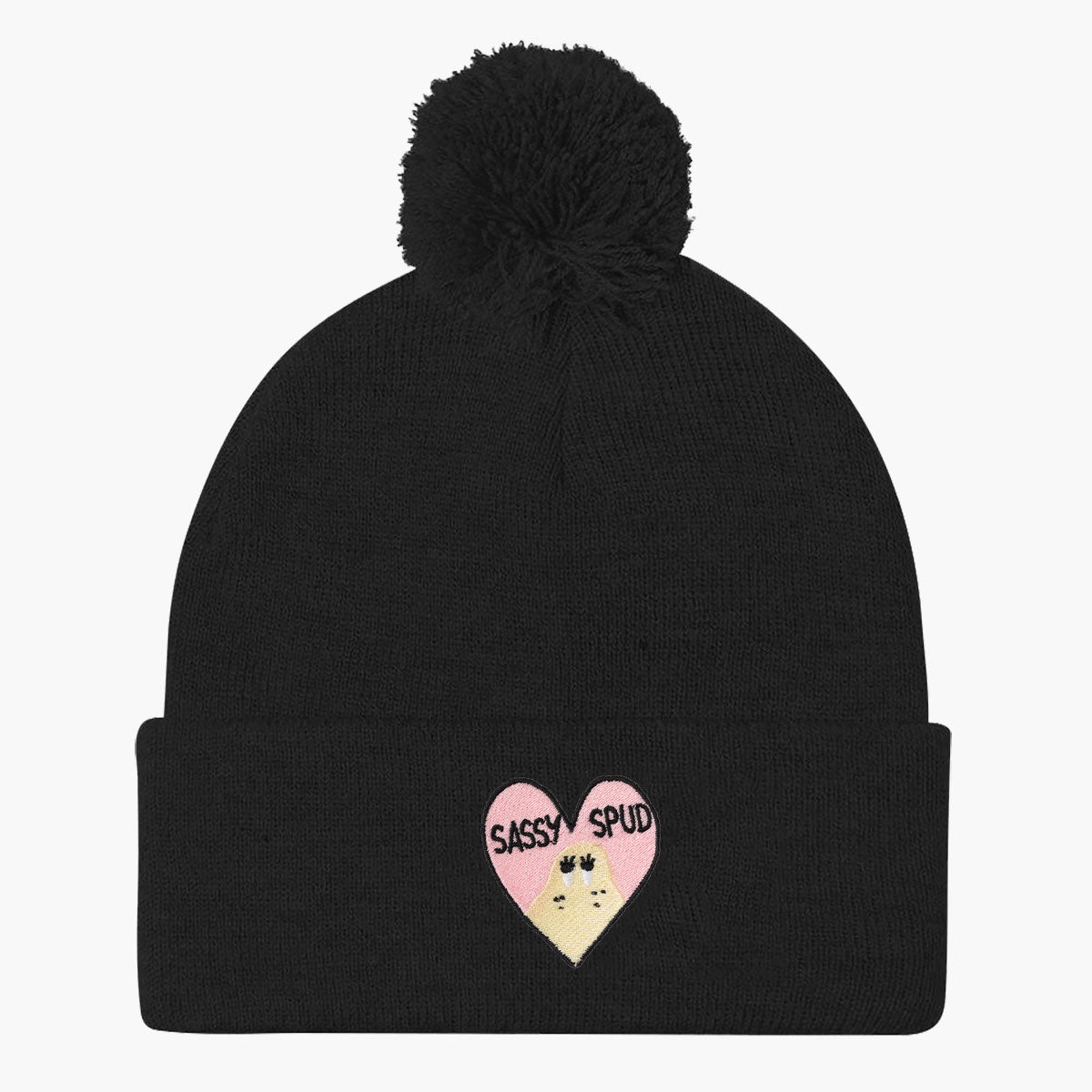 Sassy Spud Embroidered Pom Pom Beanie-Embroidered Clothing, Embroidered Beanie, BB426-Sassy Spud