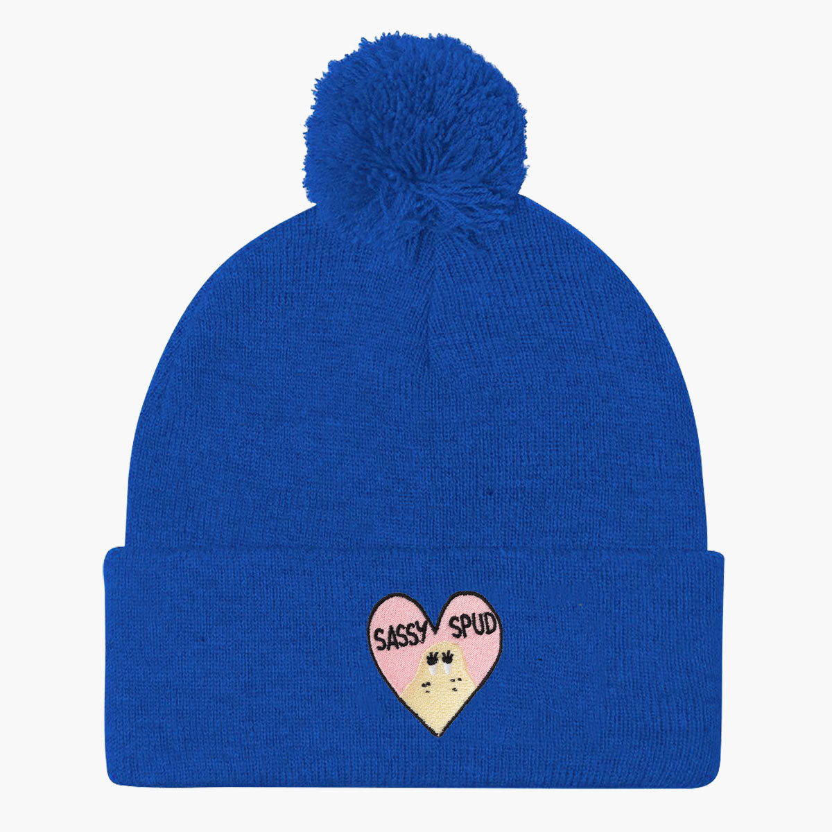 Sassy Spud Embroidered Pom Pom Beanie-Embroidered Clothing, Embroidered Beanie, BB426-Sassy Spud