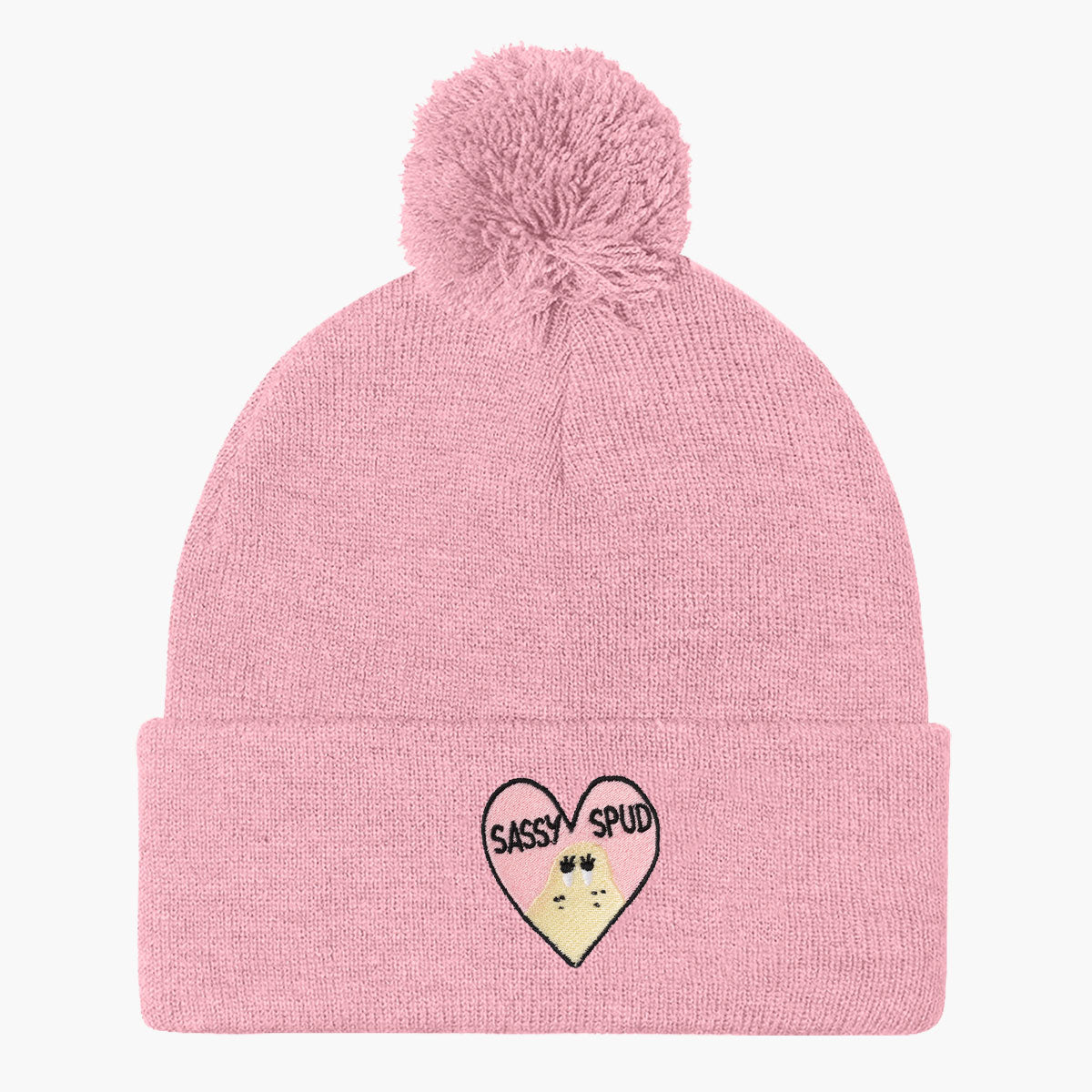 Sassy Spud Embroidered Pom Pom Beanie-Embroidered Clothing, Embroidered Beanie, BB426-Sassy Spud