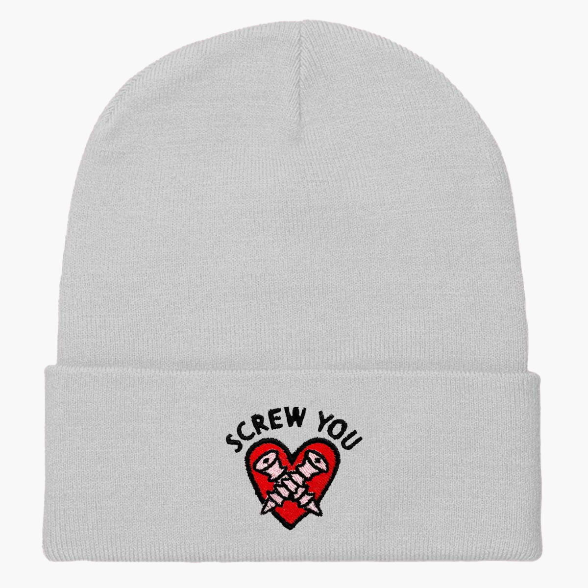 Screw You Embroidered Beanie-Embroidered Clothing, Embroidered Beanie, BB45-Sassy Spud