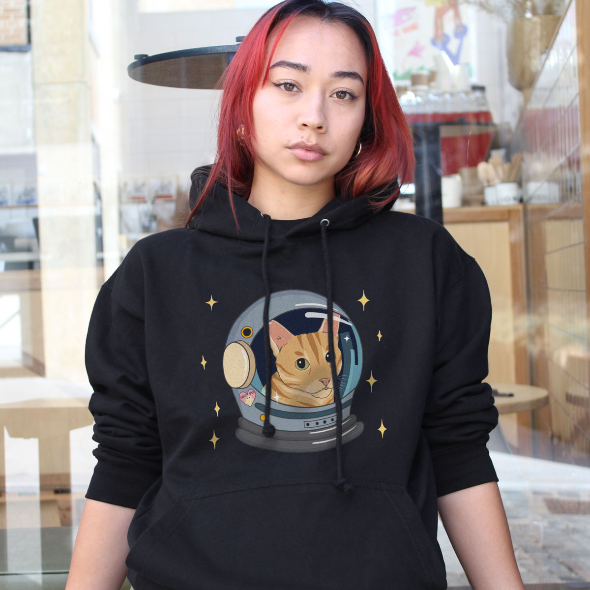 Space Cat Hoodie (Unisex)-Printed Clothing, Printed Hoodie, JH001-Sassy Spud