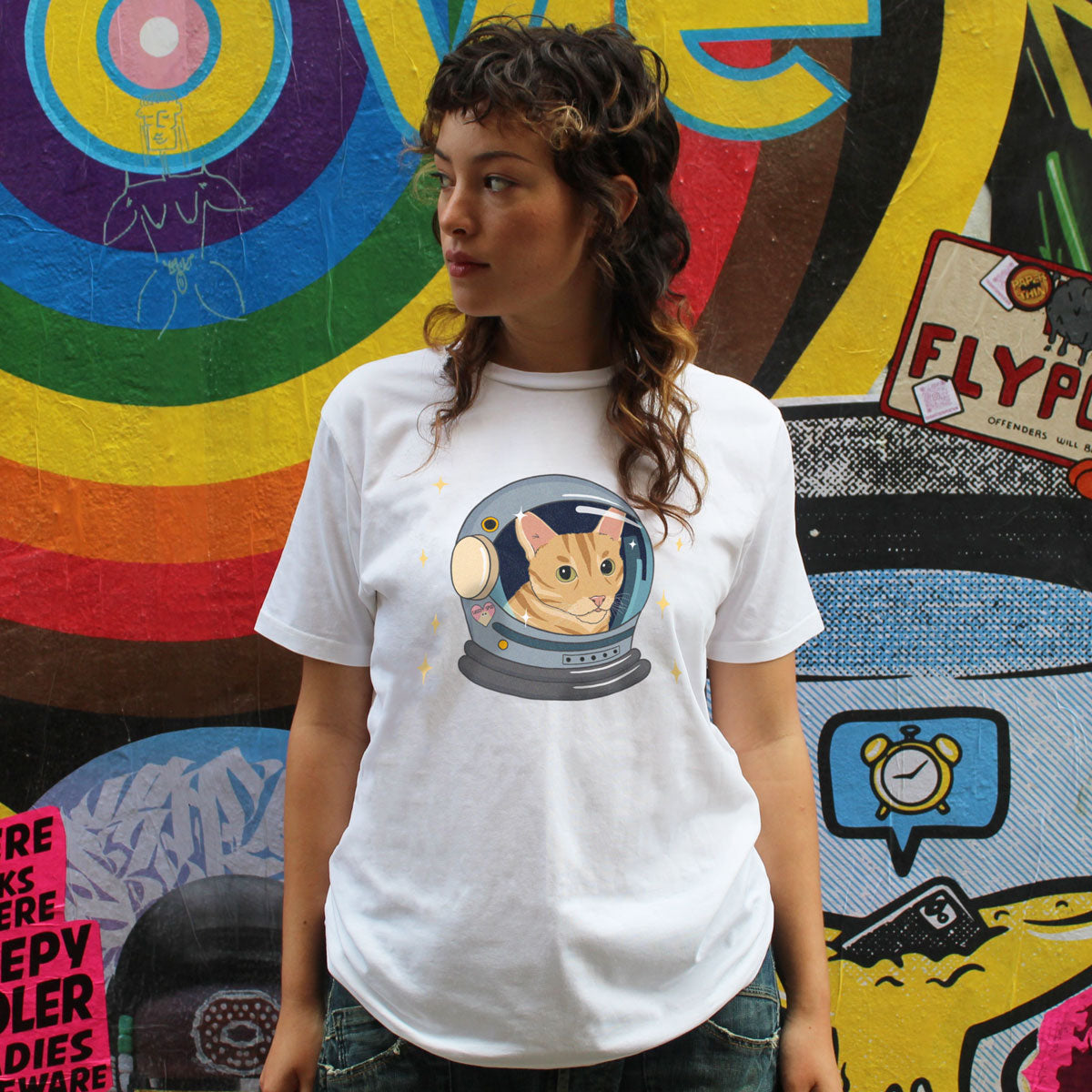 Space Cat Organic Cotton T-Shirt (Unisex )-Printed Clothing, Printed T Shirt, EP01-Sassy Spud