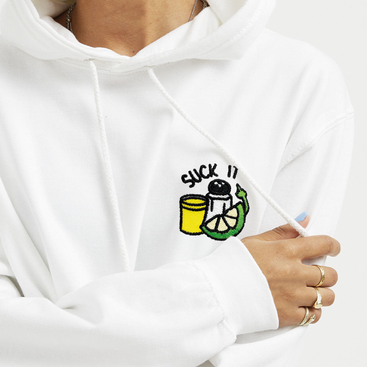 Suck It Tequila Embroidered Hoodie (Unisex)-Embroidered Clothing, Embroidered Hoodie, JH001-Sassy Spud