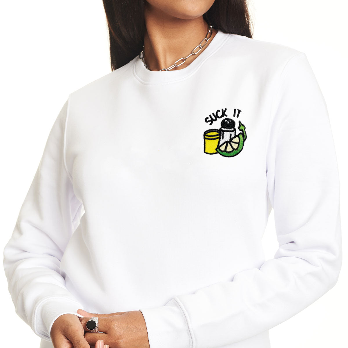 Suck It Tequila Embroidered Sweatshirt (Unisex)-Embroidered Clothing, Embroidered Sweatshirt, JH030-Sassy Spud