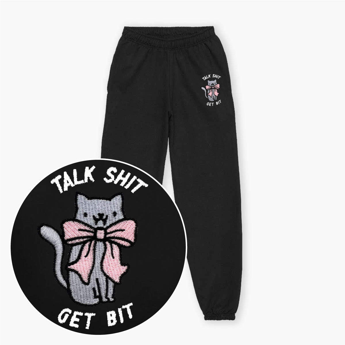 Talk Sh*t Get Bit Embroidered Joggers (Unisex)-Embroidered Clothing, Embroidered Joggers, JH072-Sassy Spud