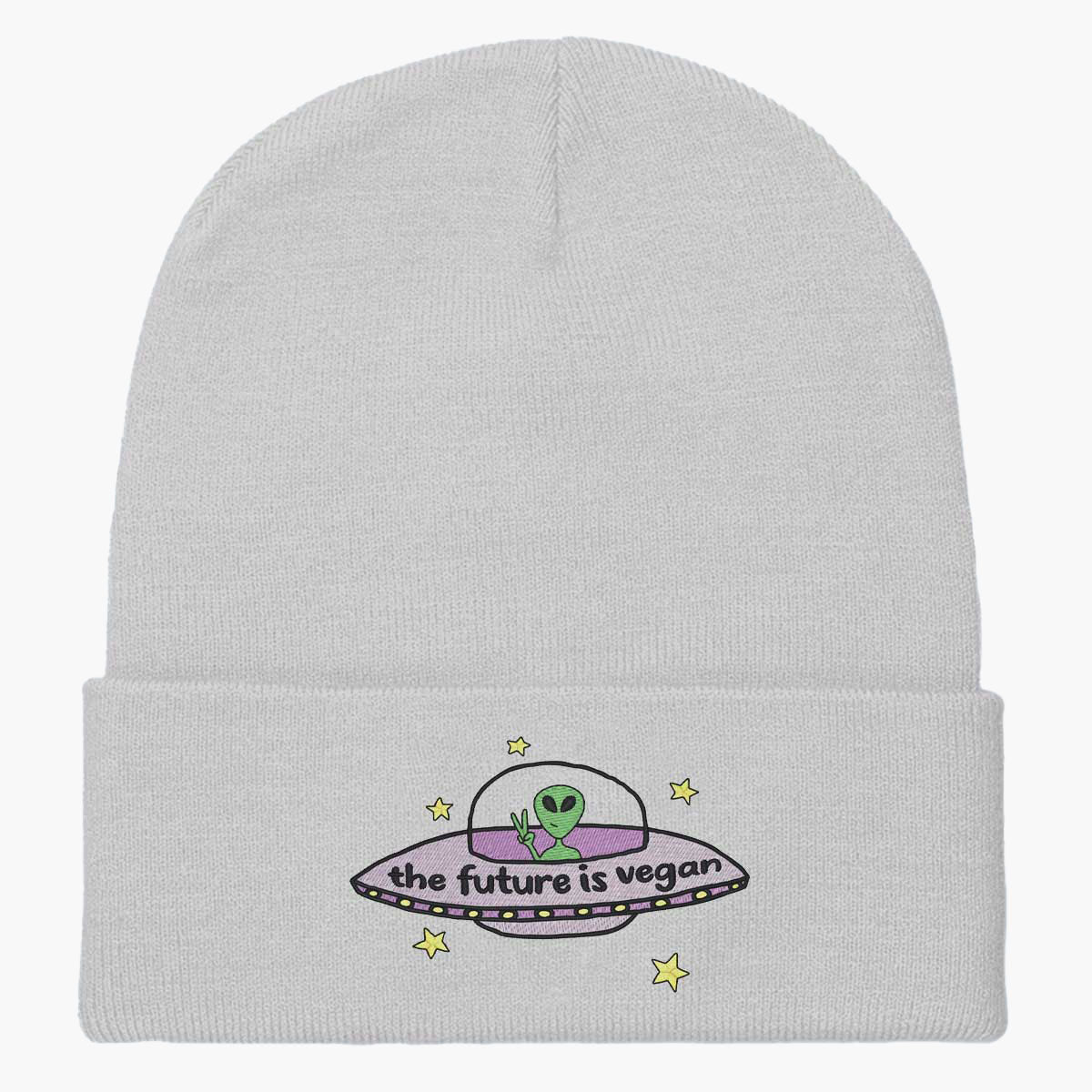 The Future Is Vegan Embroidered Beanie-Embroidered Clothing, Embroidered Beanie, BB45-Sassy Spud