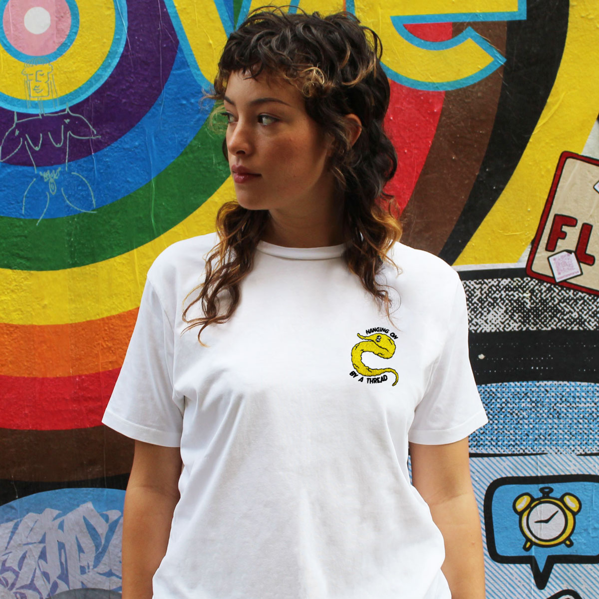 Yellow Worm On A String Embroidered T-Shirt (Unisex)-Embroidered Clothing, Embroidered T Shirt, EP01-Sassy Spud
