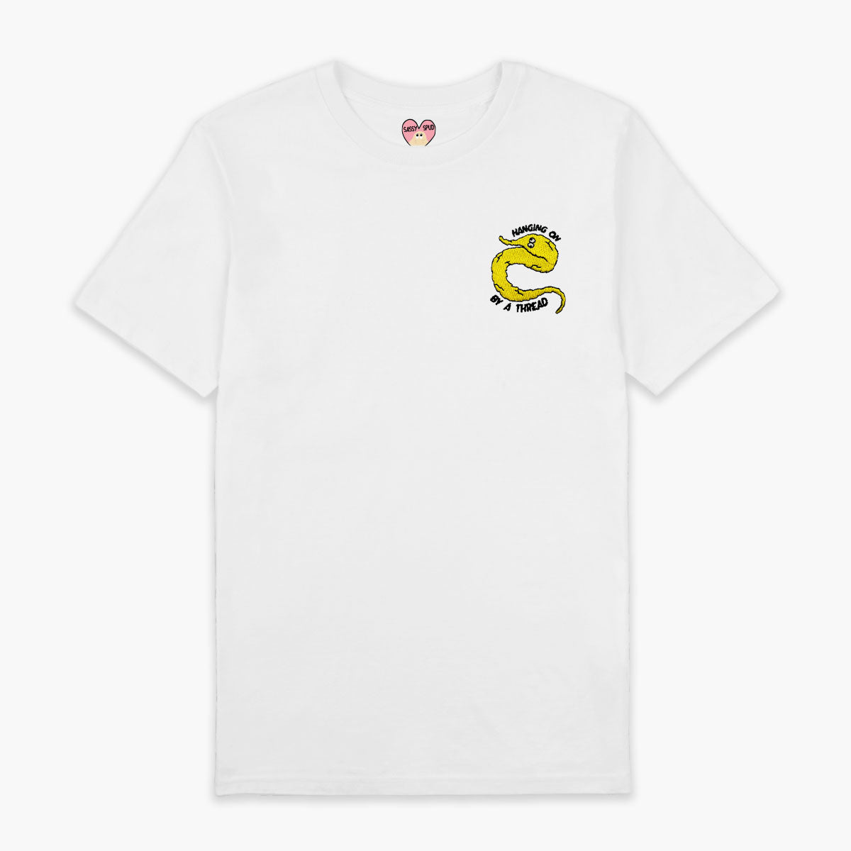 Yellow Worm On A String Embroidered T-Shirt (Unisex)-Embroidered Clothing, Embroidered T Shirt, EP01-Sassy Spud