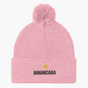 Bananciaga Embroidered Pom Pom Beanie-Embroidered Clothing, Embroidered Beanie, BB426-Sassy Spud