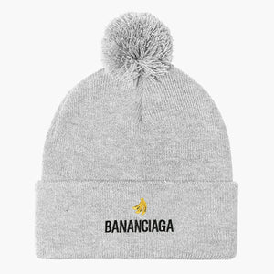 Bananciaga Embroidered Pom Pom Beanie-Embroidered Clothing, Embroidered Beanie, BB426-Sassy Spud