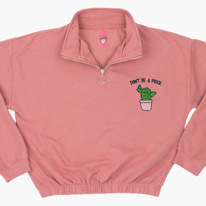 Don't Be A Prick Embroidered 1/4 Zip Crop Sweatshirt-Embroidered Clothing, Embroidered 1/4 Zip Crop Sweatshirt, JH037-Sassy Spud
