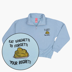 EAT SPAGHETTI - Embroidered 1/4 Zip Crop Sweatshirt-Embroidered Clothing, Embroidered 1/4 Zip Crop Sweatshirt, JH037-Sassy Spud