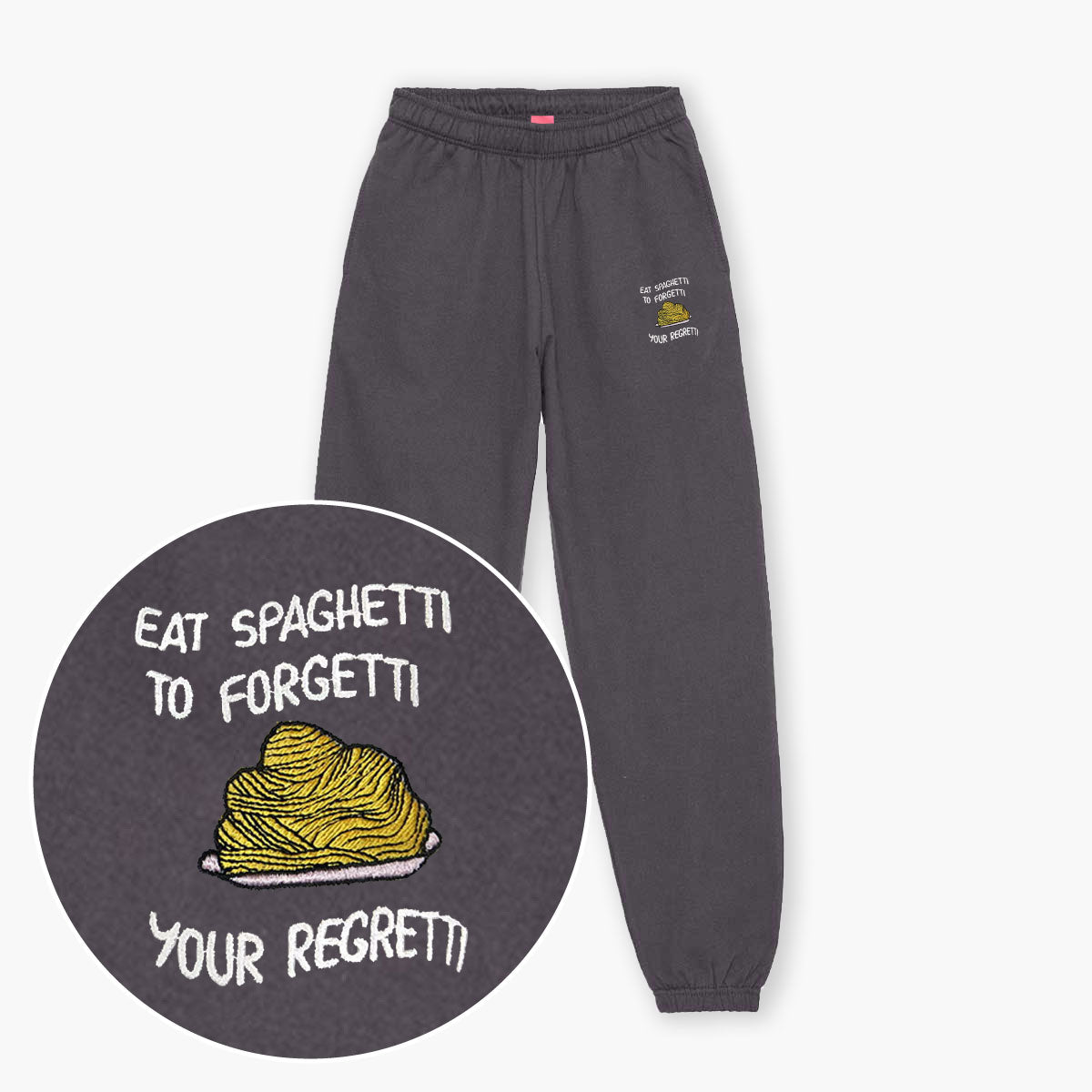 Eat Spaghetti Embroidered Joggers (Unisex)-Embroidered Clothing, Embroidered Joggers, JH072-Sassy Spud