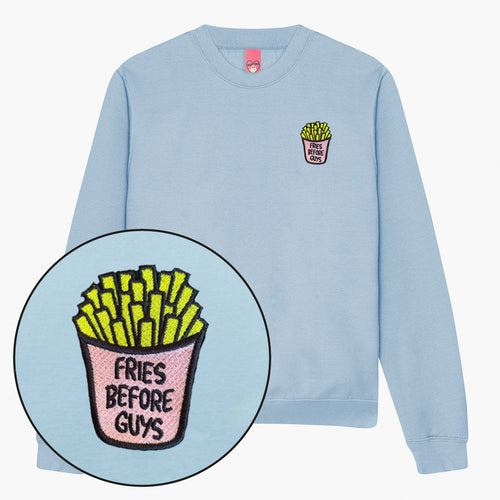 Fries Before Guys Embroidered Sweatshirt (Unisex)-Embroidered Clothing, Embroidered Sweatshirt, JH030-Sassy Spud