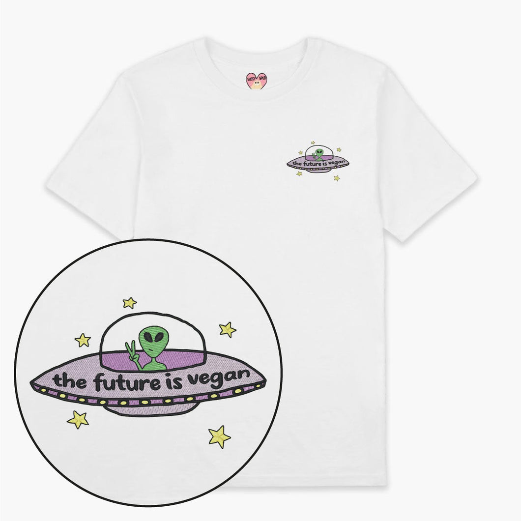 Future Is Vegan Embroidered T-Shirt (Unisex)-Embroidered Clothing, Embroidered T Shirt, EP01-Sassy Spud