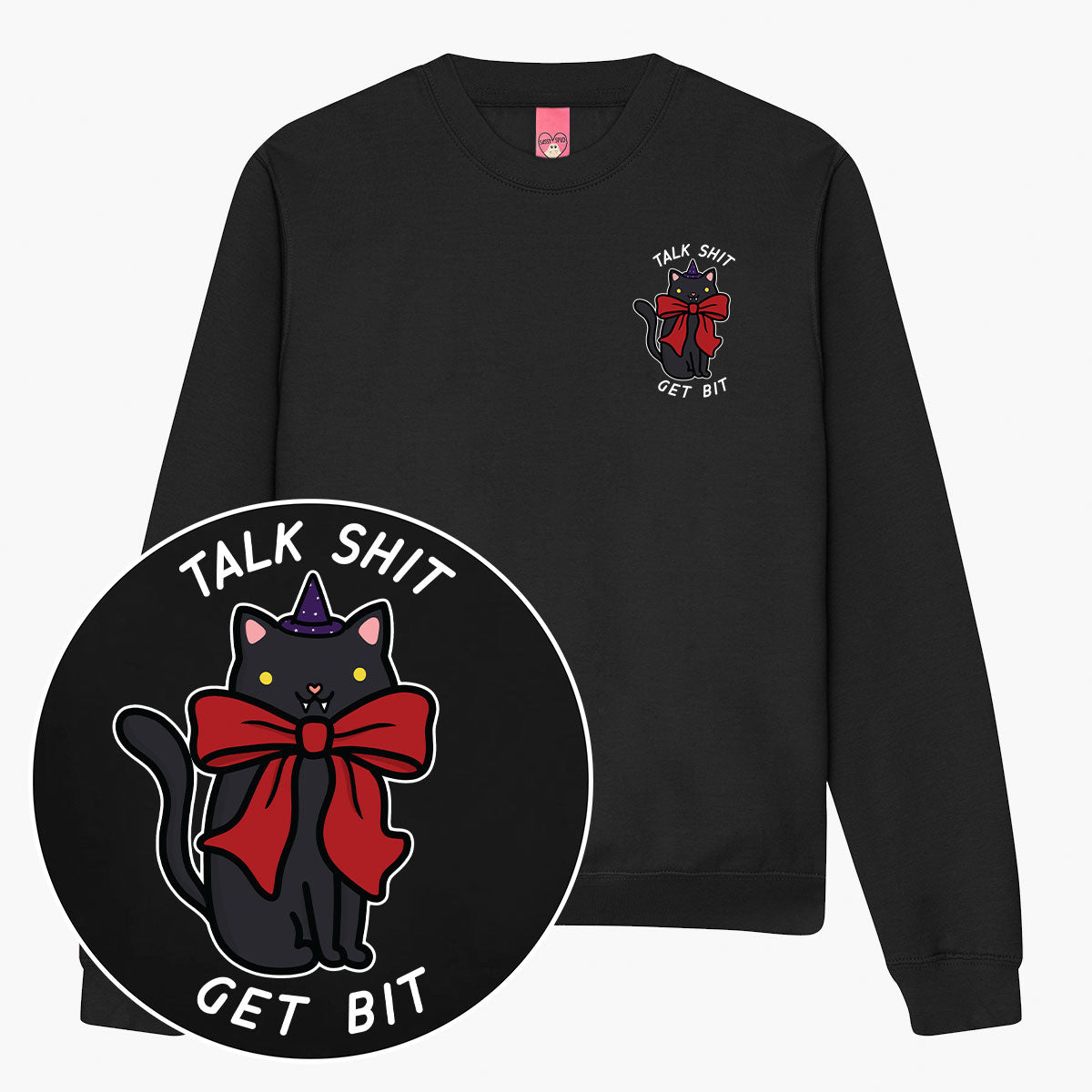LIMITED EDITION: Talk Sh*t Get Bit Black Cat Halloween Sweatshirt (Unisex)-Printed Clothing, Printed Sweatshirt, JH030-Sassy Spud