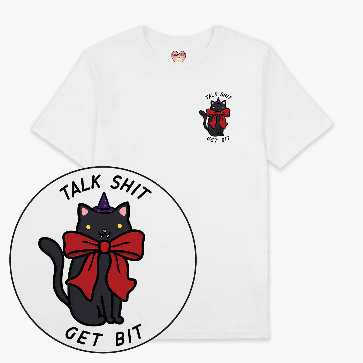 LIMITED EDITION: Talk Sh*t Get Bit Black Cat Halloween T-Shirt (Unisex)-Printed Clothing, Printed T Shirt, EP01-Sassy Spud