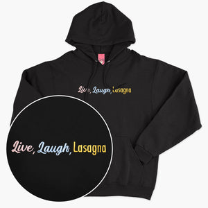 Live Laugh Lasagna Embroidered Hoodie (Unisex)-Embroidered Clothing, Embroidered Hoodie, JH001-Sassy Spud