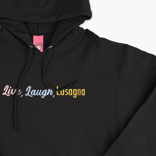 Afbeelding laden in Galerijviewer, Live Laugh Lasagna Embroidered Hoodie (Unisex)-Embroidered Clothing, Embroidered Hoodie, JH001-Sassy Spud