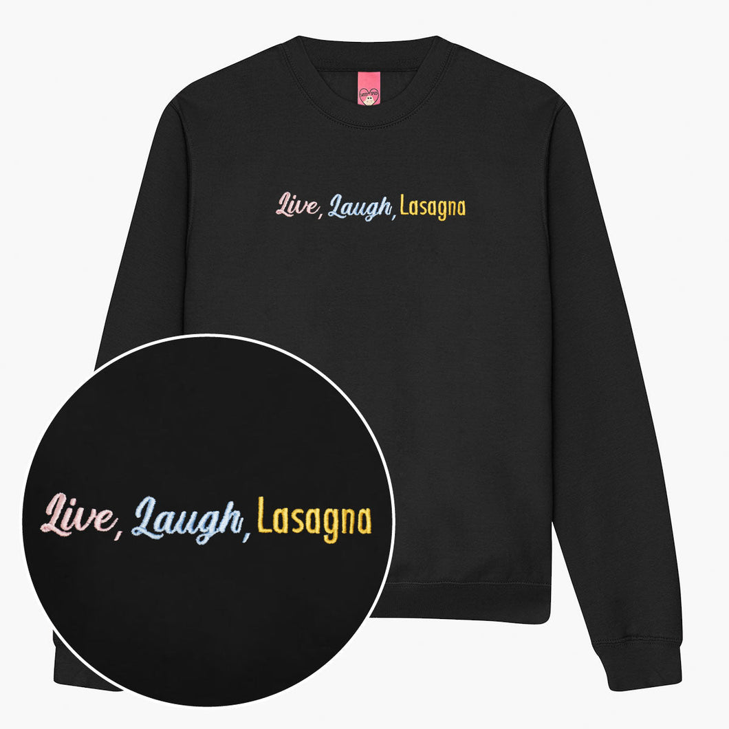 Live Laugh Lasagna Embroidered Sweatshirt (Unisex)-Embroidered Clothing, Embroidered Sweatshirt, JH030-Sassy Spud