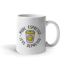 Laden Sie das Bild in den Galerie-Viewer, More Espresso Less Depresso Coffee Mug-Funny Gift, Funny Coffee Mug, 11oz White Ceramic-Sassy Spud