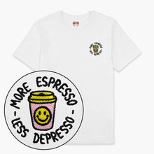 Laden Sie das Bild in den Galerie-Viewer, More Espresso Less Depresso Embroidered T-Shirt (Unisex)-Embroidered Clothing, Embroidered T Shirt, EP01-Sassy Spud