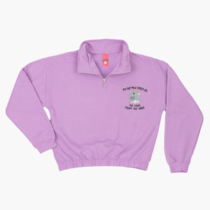 MY OAT MILK FREES ALL THE COWS FROM THE YARD - Embroidered 1/4 Zip Crop Sweatshirt-Embroidered Clothing, Embroidered 1/4 Zip Crop Sweatshirt, JH037-Sassy Spud