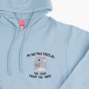 My Oat Milk Frees All The Cows From The Yard Embroidered Hoodie (Unisex)-Embroidered Clothing, Embroidered Hoodie, JH001-Sassy Spud