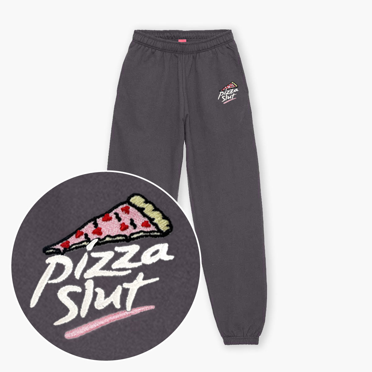 Pizza Slut Embroidered Joggers (Unisex)-Embroidered Clothing, Embroidered Joggers, JH072-Sassy Spud