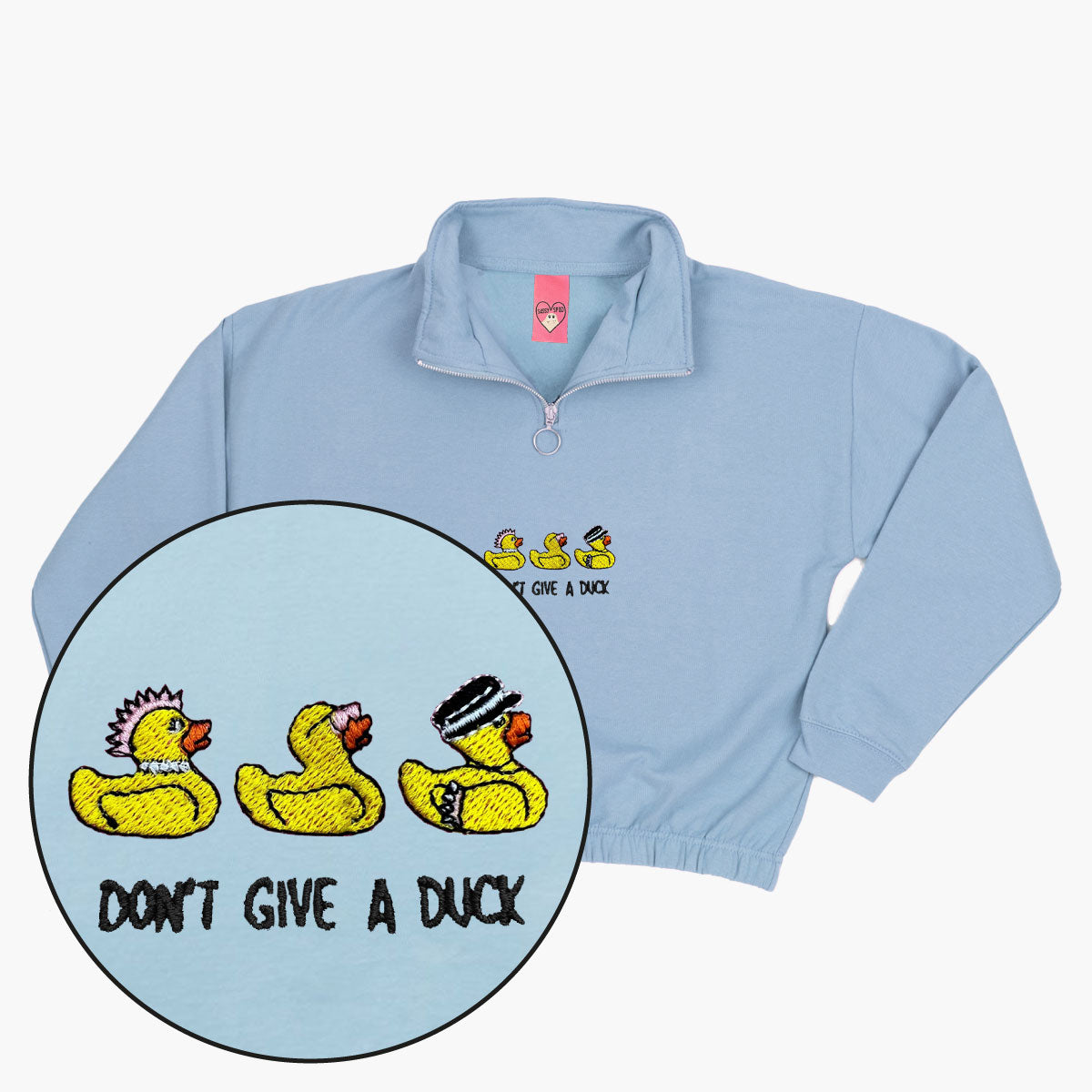 Rubber Ducks Embroidered 1/4 Zip Crop Sweatshirt-Embroidered Clothing, Embroidered 1/4 Zip Crop Sweatshirt, JH037-Sassy Spud